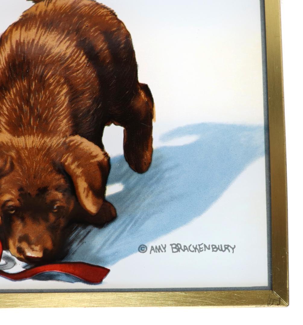 エイミー・ブラッケンベリー 赤いテープの子犬たち ヴィンテージステンドグラス