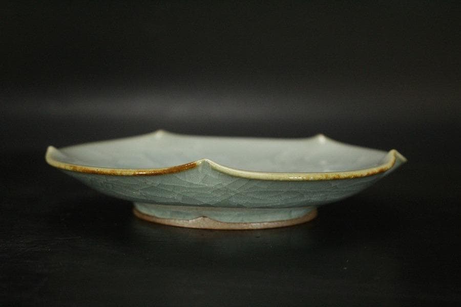 青磁 銘々皿 5枚セット 亀甲貫 在銘 作家物 共箱 未使用 742
