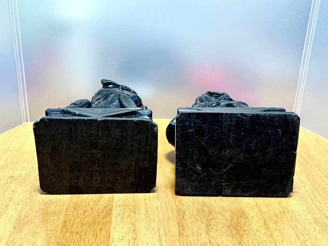 希少 那智黒石 狛犬 一対 高さ約23cm 石彫り 置物 縁起物 玄関飾り