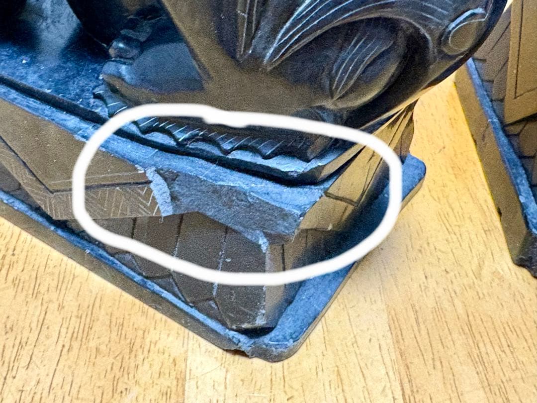 希少 那智黒石 狛犬 一対 高さ約23cm 石彫り 置物 縁起物 玄関飾り