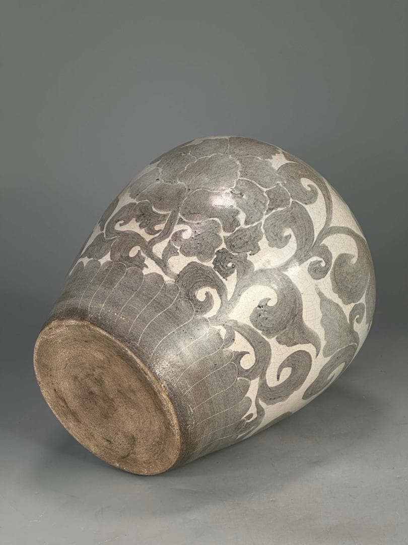 A3-2U中国美術　宋元時代　磁州窯　白磁　鉄絵花卉文壺　唐物　古物　旧家蔵出し