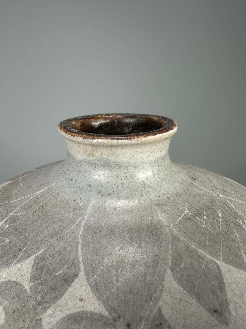 A3-2U中国美術　宋元時代　磁州窯　白磁　鉄絵花卉文壺　唐物　古物　旧家蔵出し