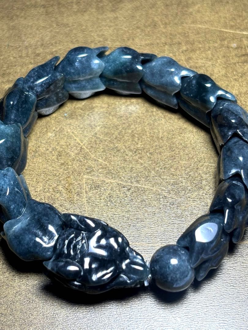 黒翡翠ドラゴンブレスレット15㎜後半（新品未使用）鑑定書付き　高品質　魔除け