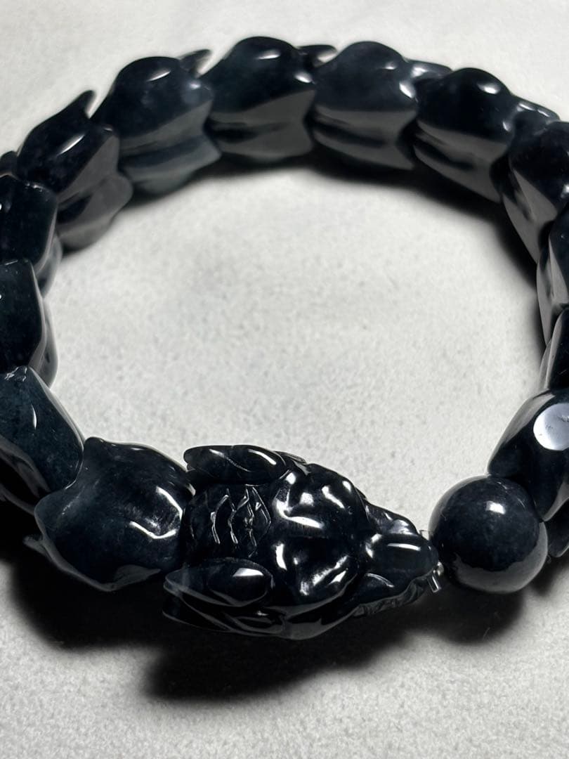 黒翡翠ドラゴンブレスレット15㎜後半（新品未使用）鑑定書付き　高品質　魔除け