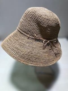 サンアルシデ　FUNNYHATベージュ ストローバケットハット リボン付き