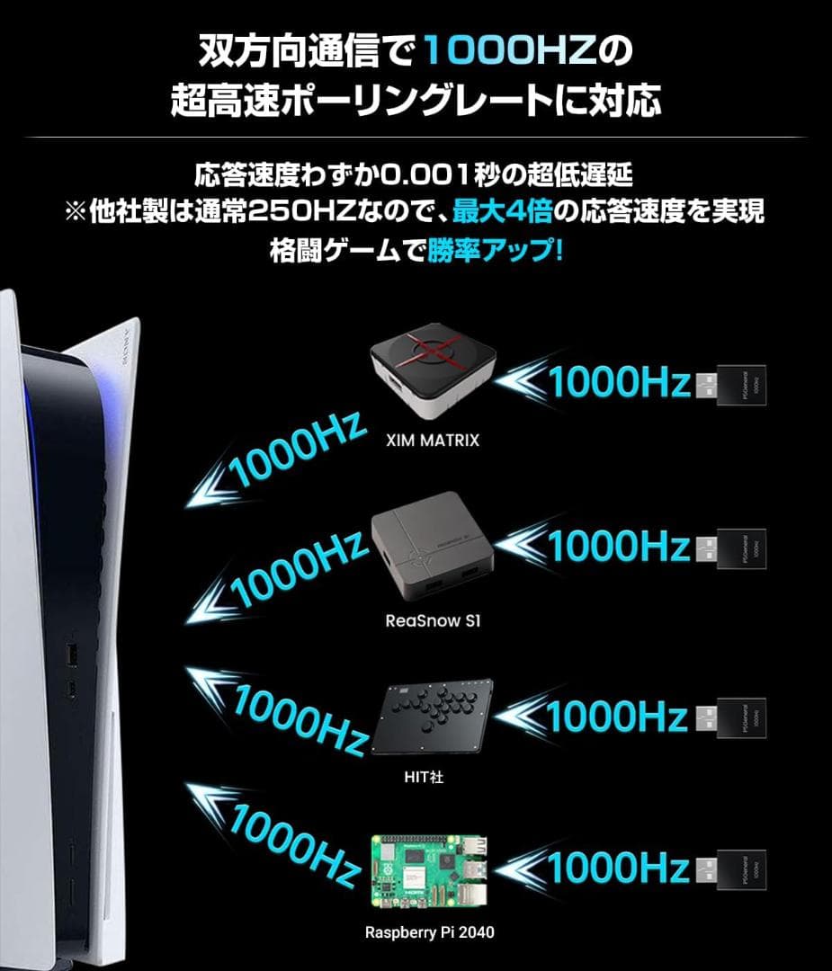 PS5用 ゲーミングコンバーター 1000Hz 超低遅延 日本語マニュアル付