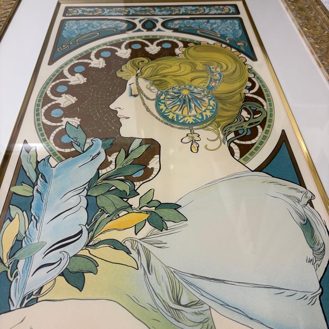 【大型作品】アルフォンス ミュシャ リトグラフ 真作 2点 桜草 羽根