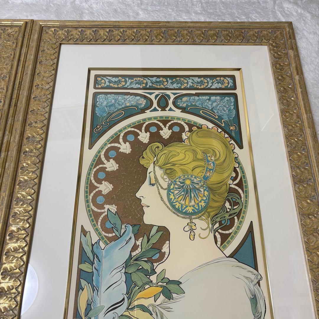 【大型作品】アルフォンス ミュシャ リトグラフ 真作 2点 桜草 羽根
