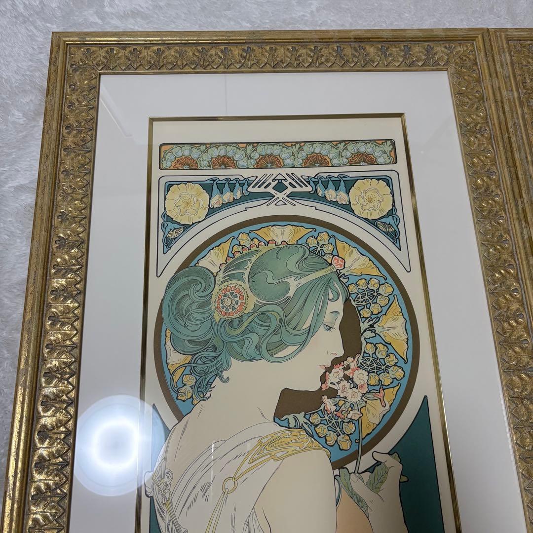 【大型作品】アルフォンス ミュシャ リトグラフ 真作 2点 桜草 羽根