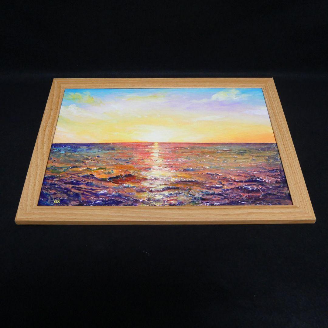 油絵 油彩 油彩画 絵 絵画【朝日に輝く海】
