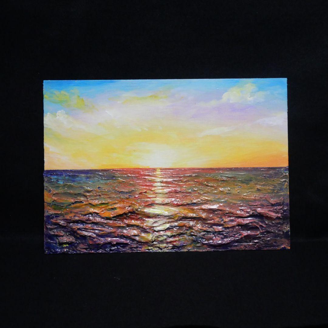 油絵 油彩 油彩画 絵 絵画【朝日に輝く海】