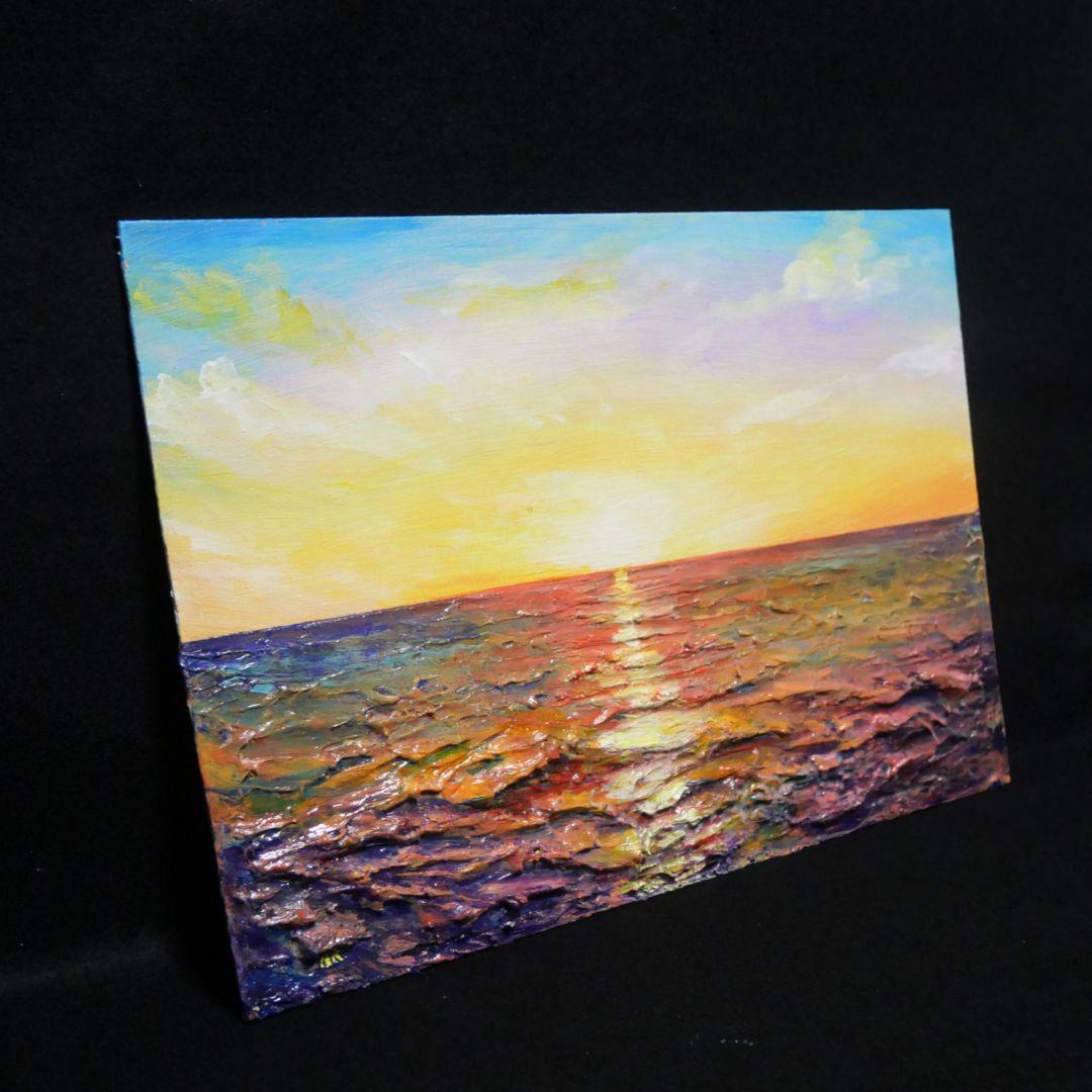 油絵 油彩 油彩画 絵 絵画【朝日に輝く海】