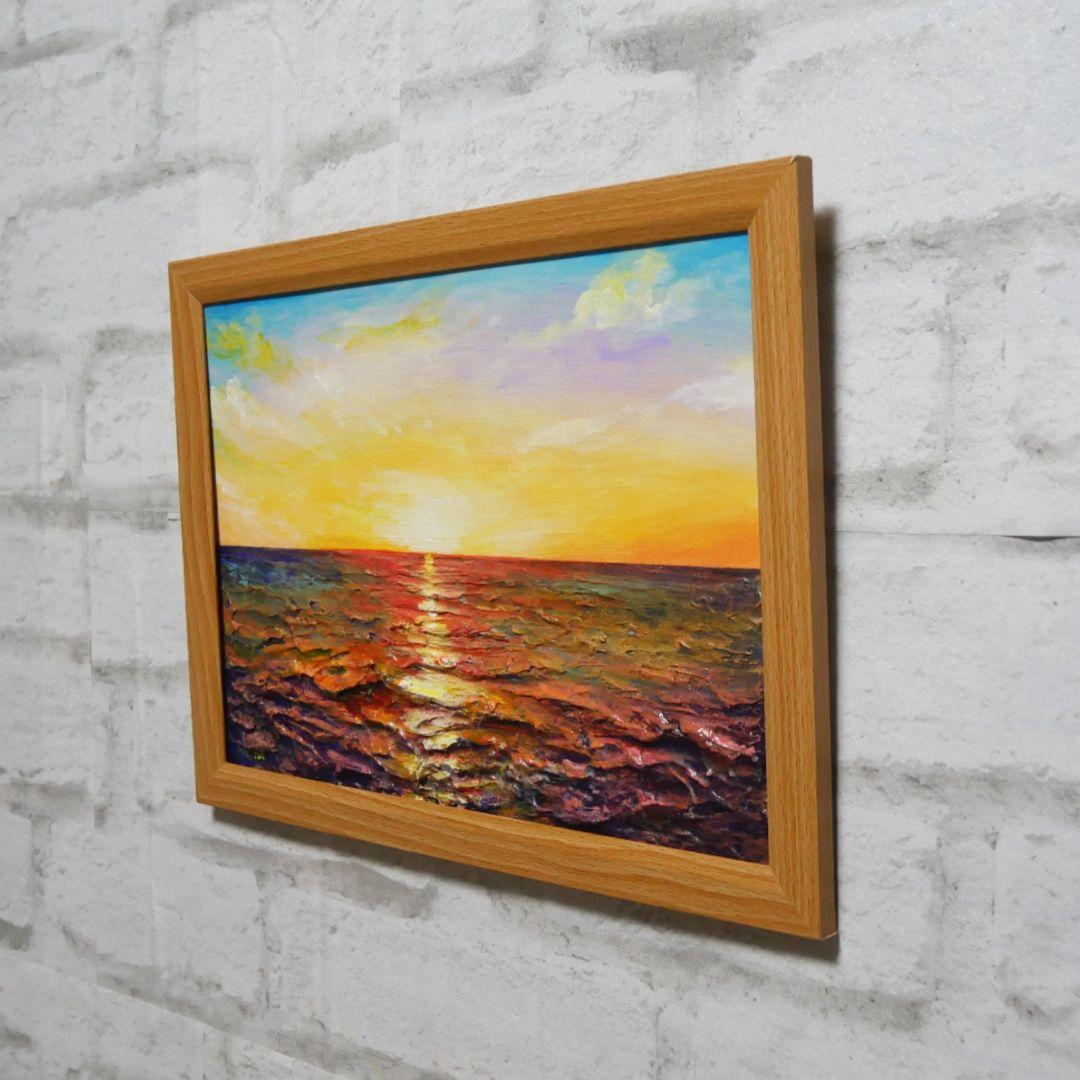 油絵 油彩 油彩画 絵 絵画【朝日に輝く海】
