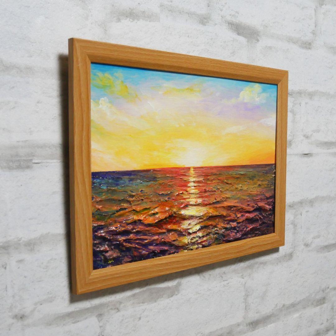 油絵 油彩 油彩画 絵 絵画【朝日に輝く海】