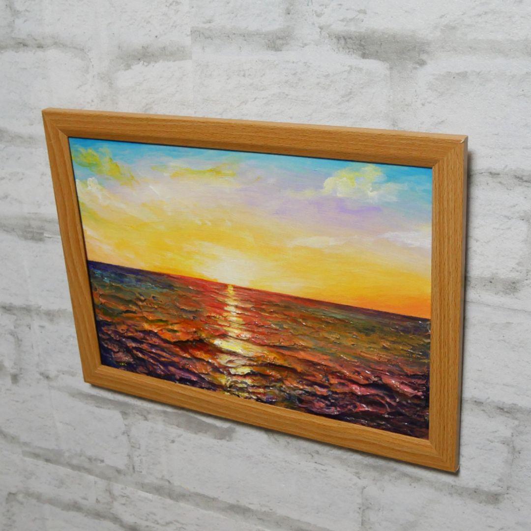 油絵 油彩 油彩画 絵 絵画【朝日に輝く海】