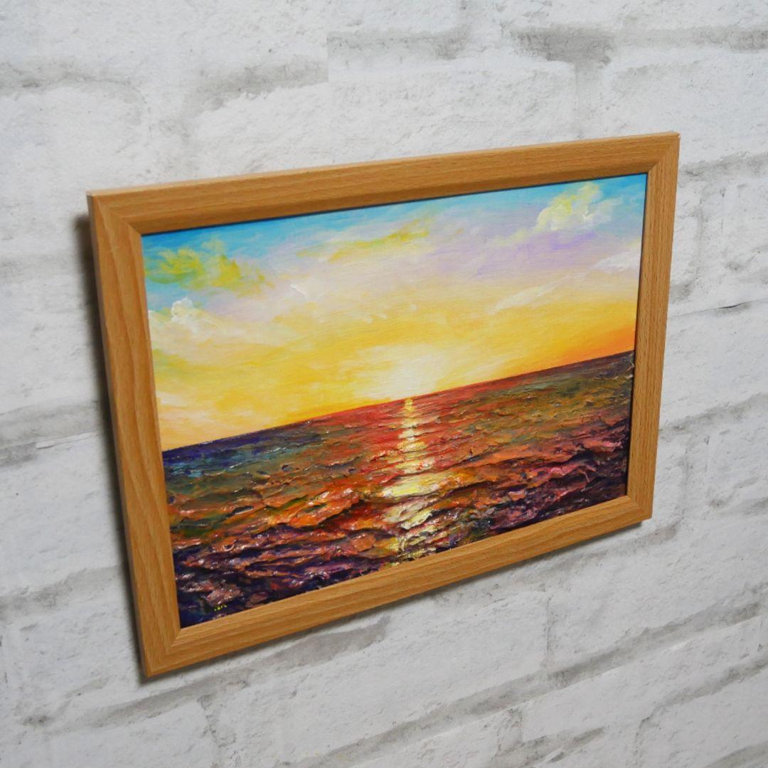 油絵 油彩 油彩画 絵 絵画【朝日に輝く海】
