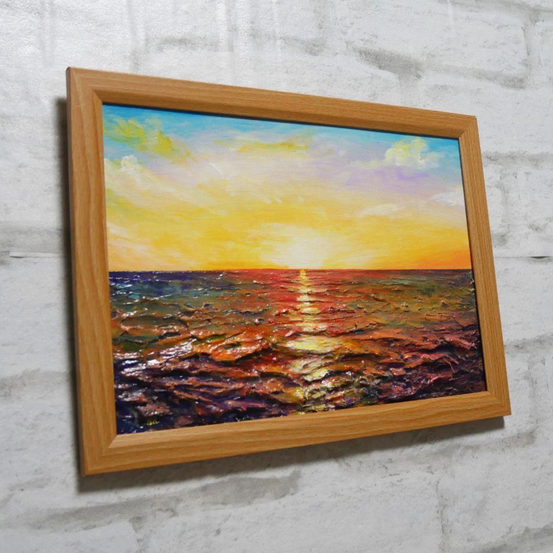 油絵 油彩 油彩画 絵 絵画【朝日に輝く海】