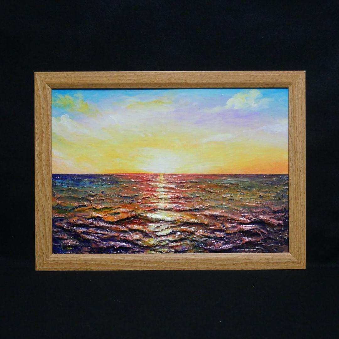 油絵 油彩 油彩画 絵 絵画【朝日に輝く海】