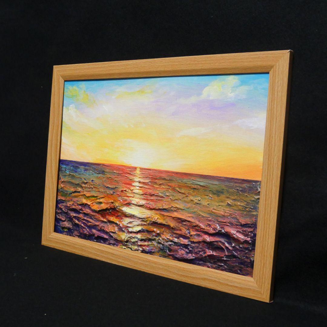 油絵 油彩 油彩画 絵 絵画【朝日に輝く海】