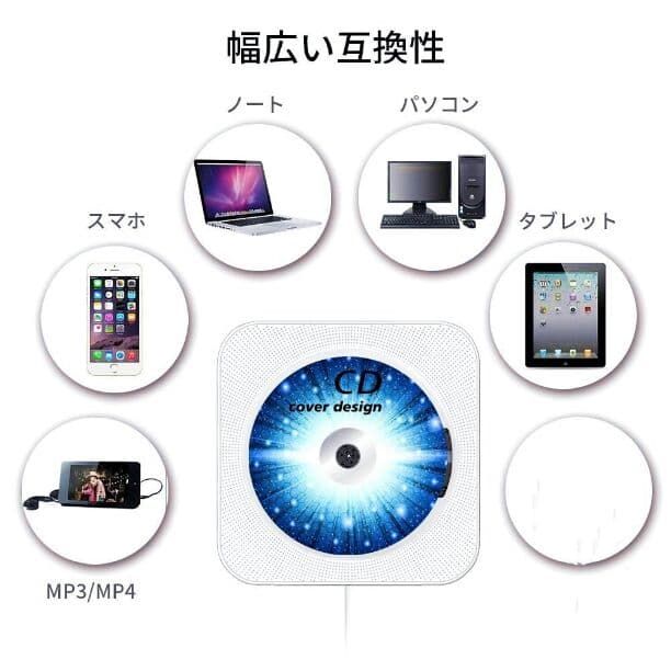 CDプレーヤー 壁掛け式 音楽システム USB読み取れ スピーカー内蔵