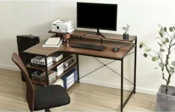 【美品】デスク 机 幅120cm 木製天板 スチール脚 収納 おしゃれ シンプル