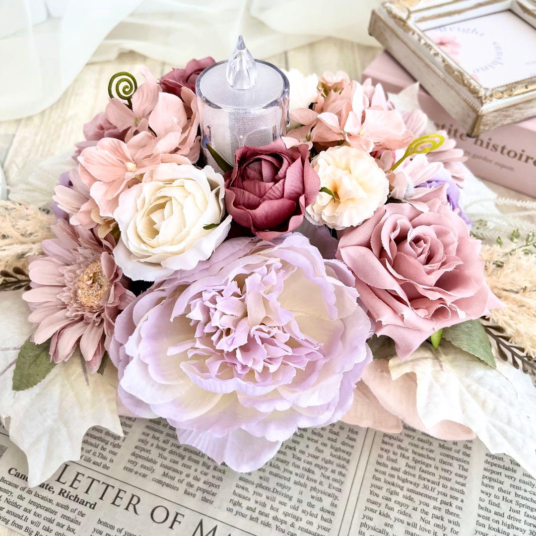 キャンドル リース テーブルフラワー アンティーク ローズ ピンク 春 26