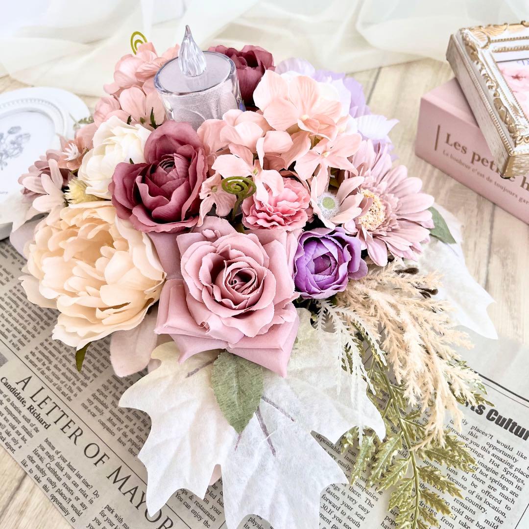 キャンドル リース テーブルフラワー アンティーク ローズ ピンク 春 26