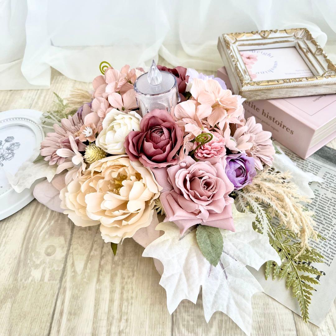 キャンドル リース テーブルフラワー アンティーク ローズ ピンク 春 26