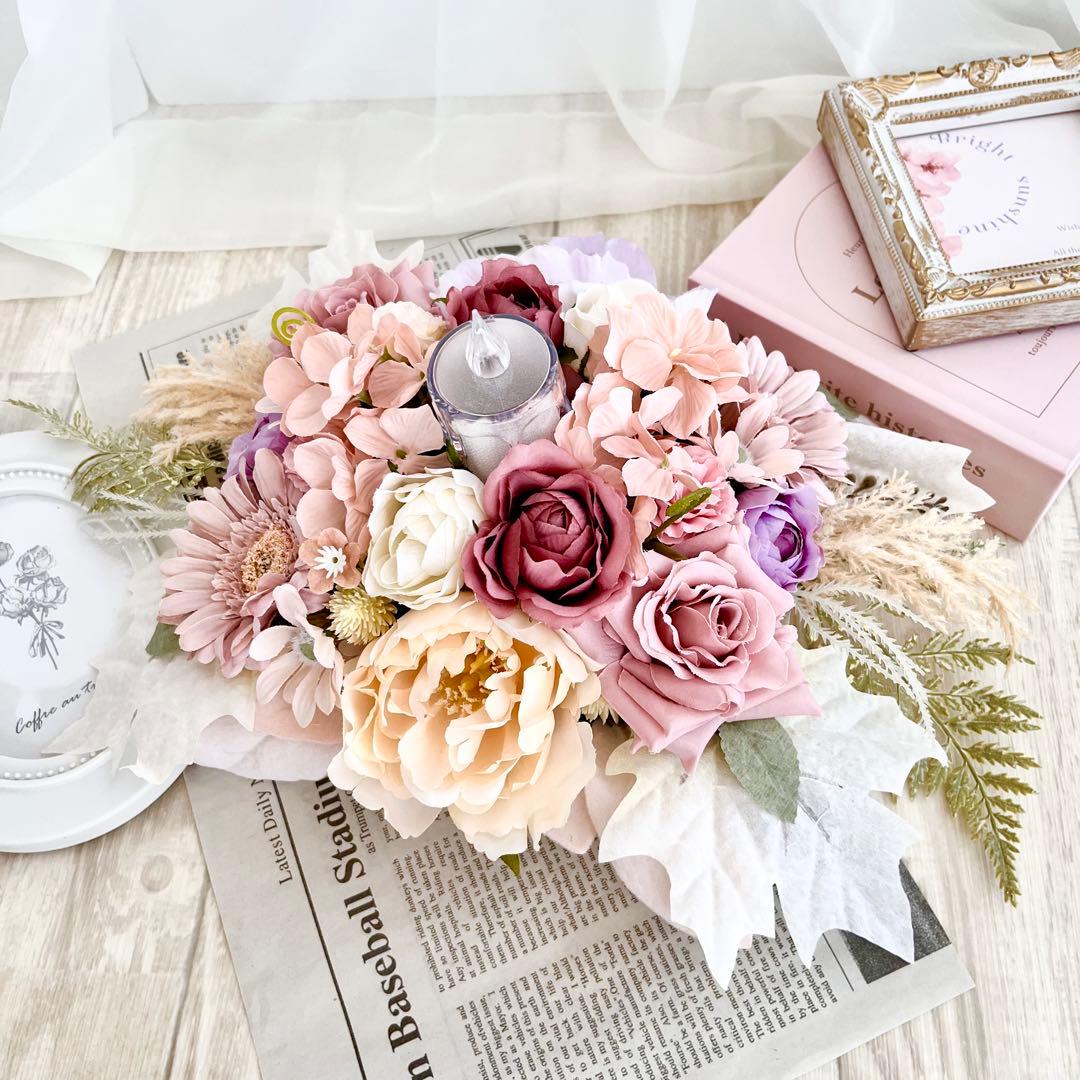 キャンドル リース テーブルフラワー アンティーク ローズ ピンク 春 26