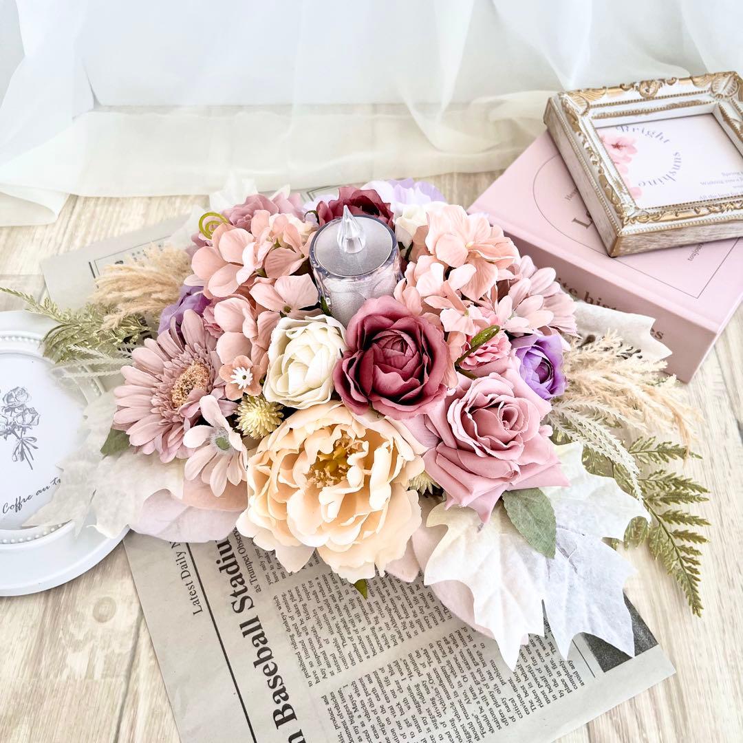 キャンドル リース テーブルフラワー アンティーク ローズ ピンク 春 26