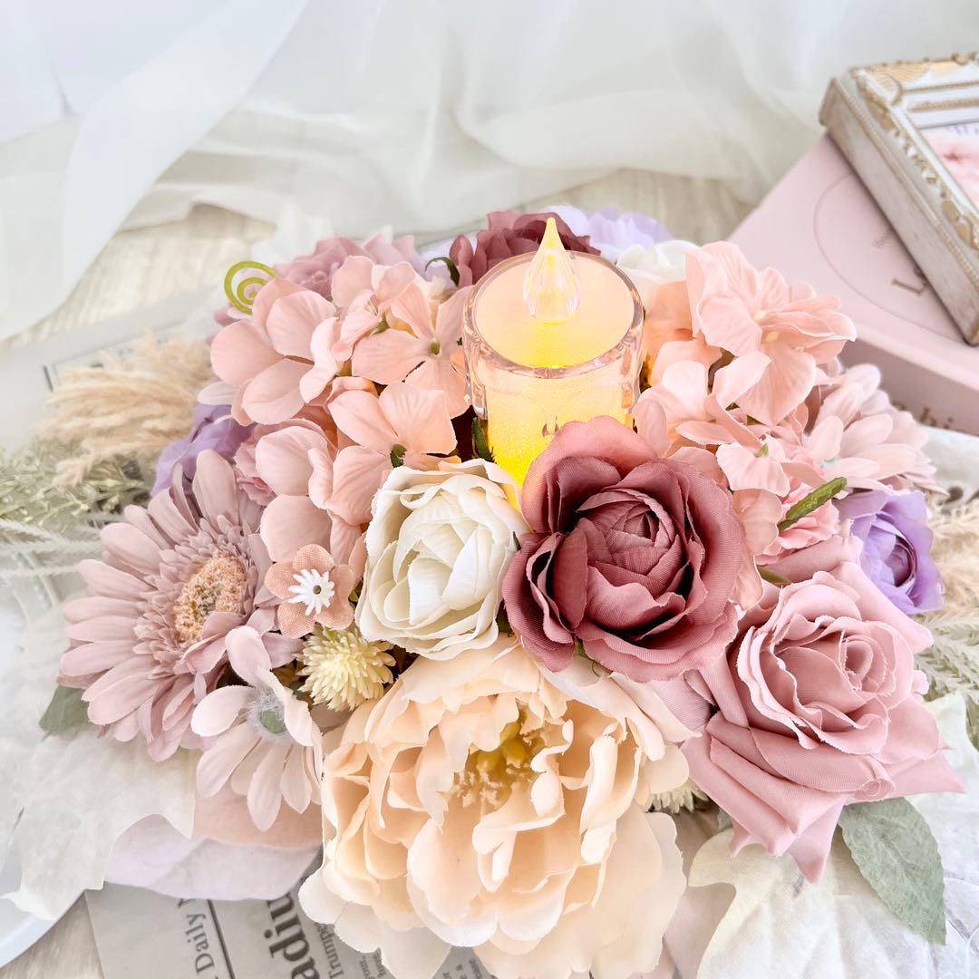 キャンドル リース テーブルフラワー アンティーク ローズ ピンク 春 26