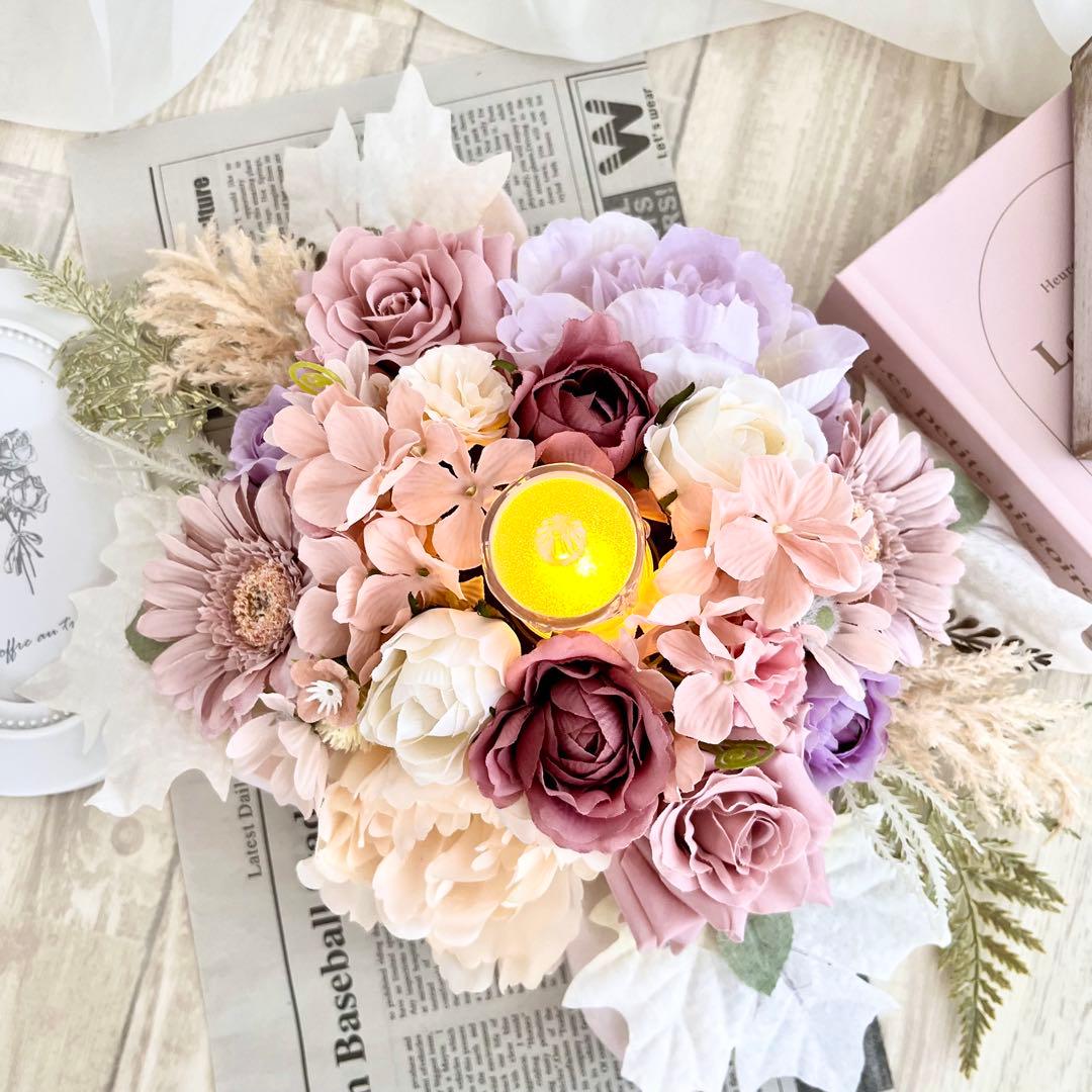 キャンドル リース テーブルフラワー アンティーク ローズ ピンク 春 26