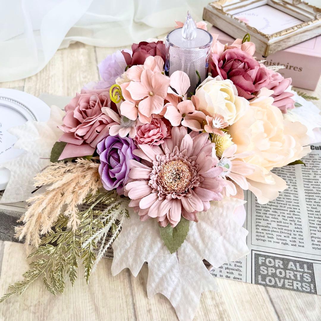 キャンドル リース テーブルフラワー アンティーク ローズ ピンク 春 26