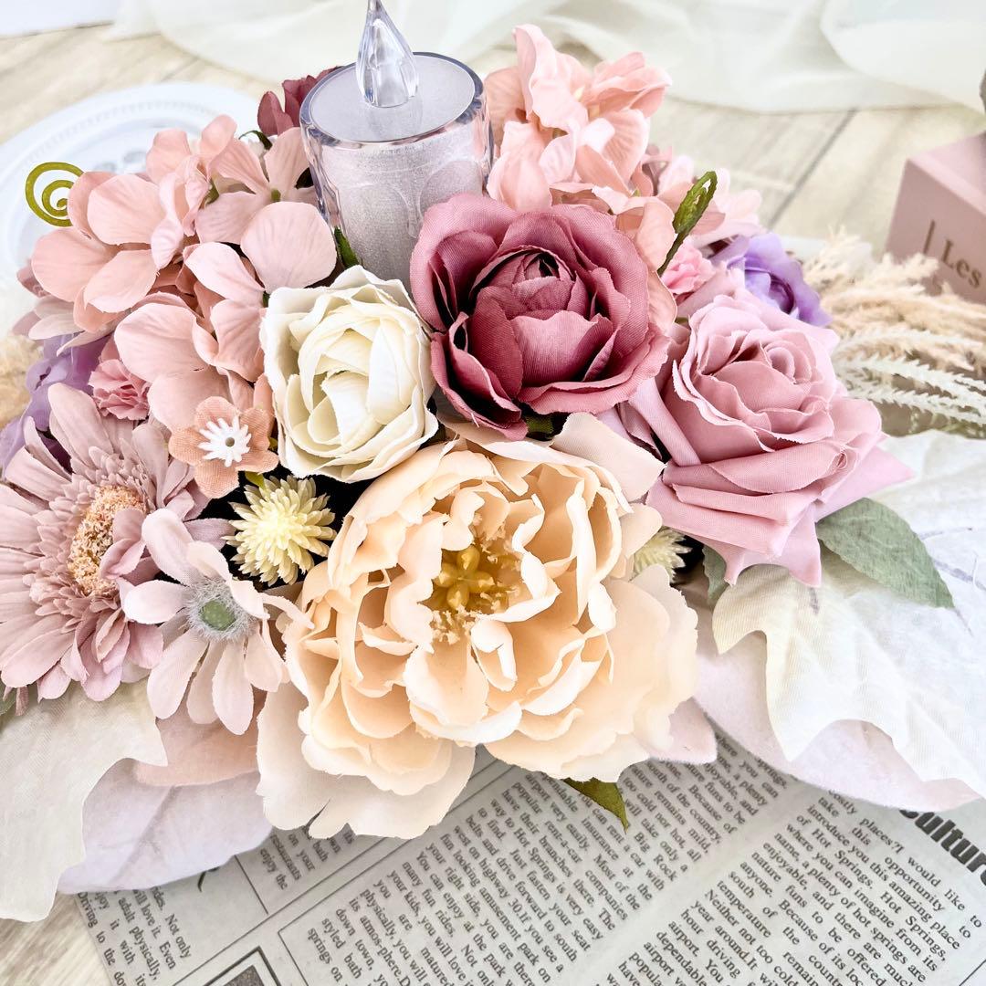 キャンドル リース テーブルフラワー アンティーク ローズ ピンク 春 26