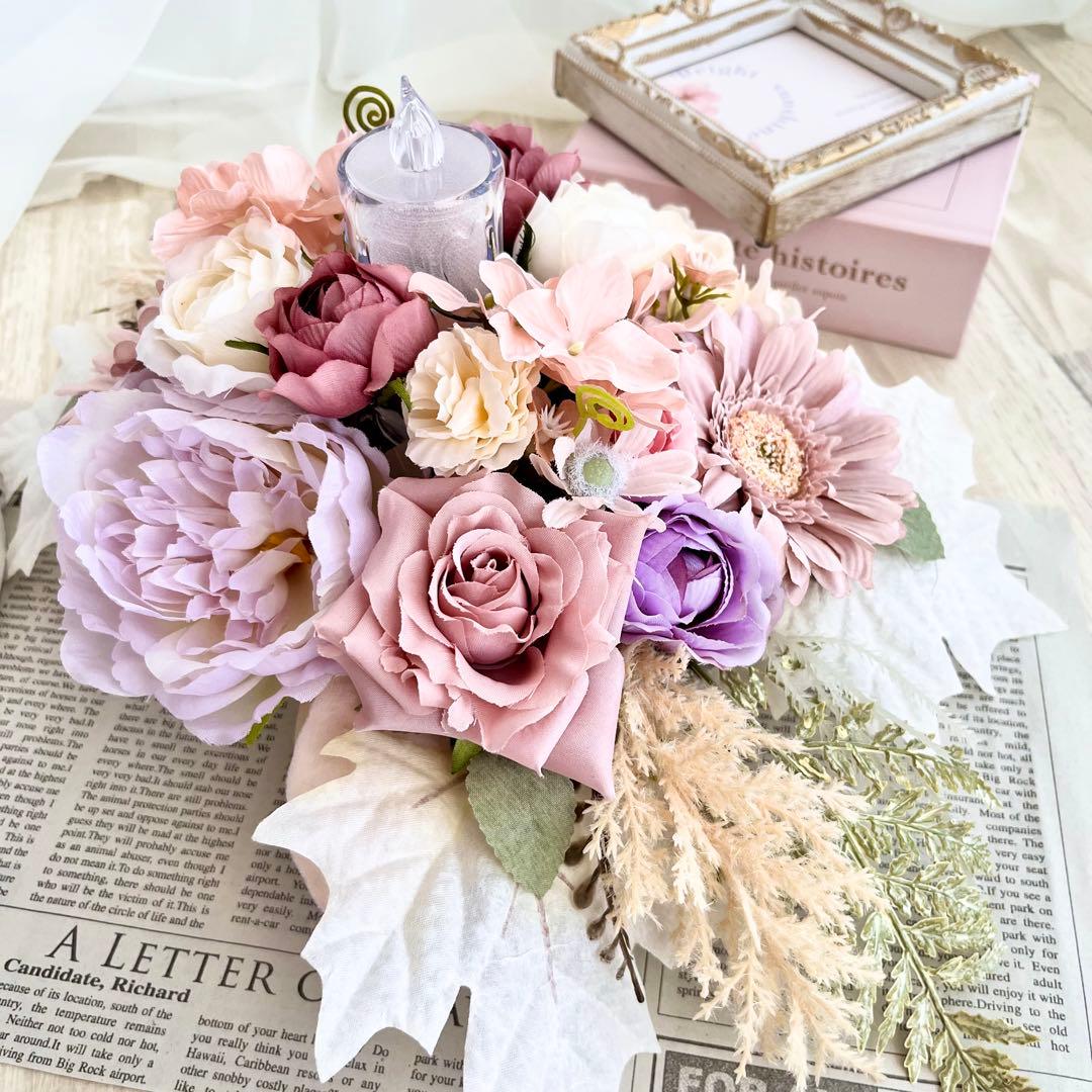 キャンドル リース テーブルフラワー アンティーク ローズ ピンク 春 26