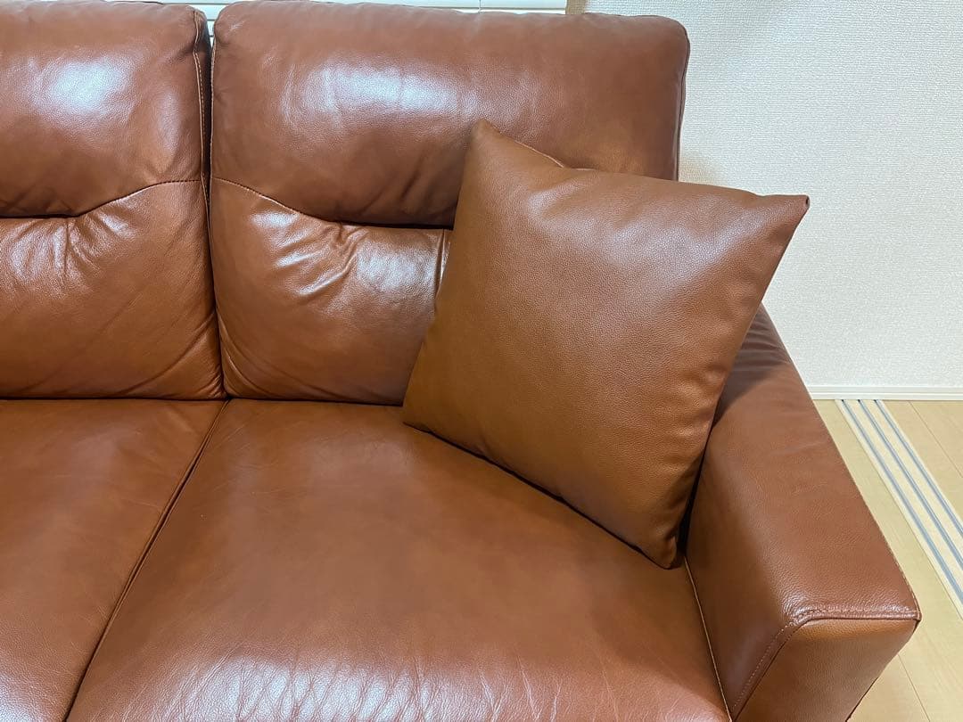 ニトリブラウンレザーカウチソファ 2人掛け