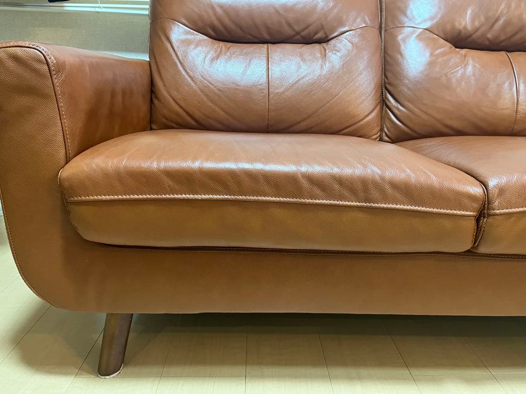 ニトリブラウンレザーカウチソファ 2人掛け