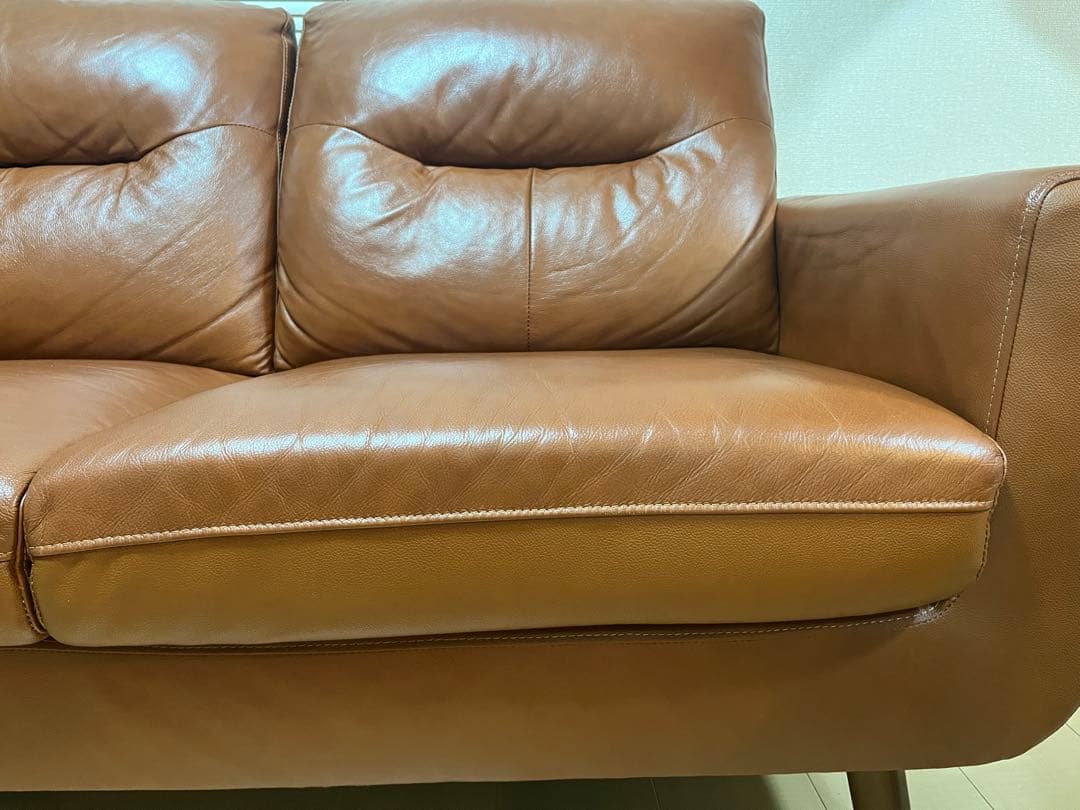 ニトリブラウンレザーカウチソファ 2人掛け