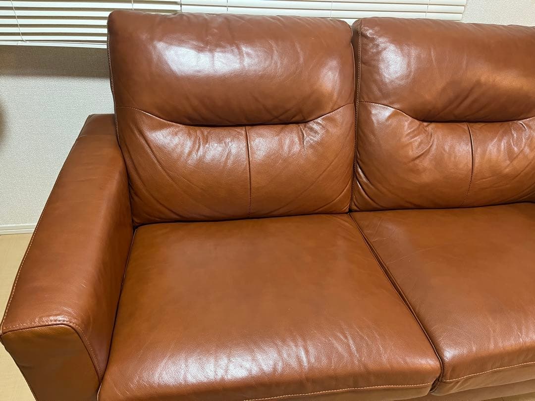 ニトリブラウンレザーカウチソファ 2人掛け