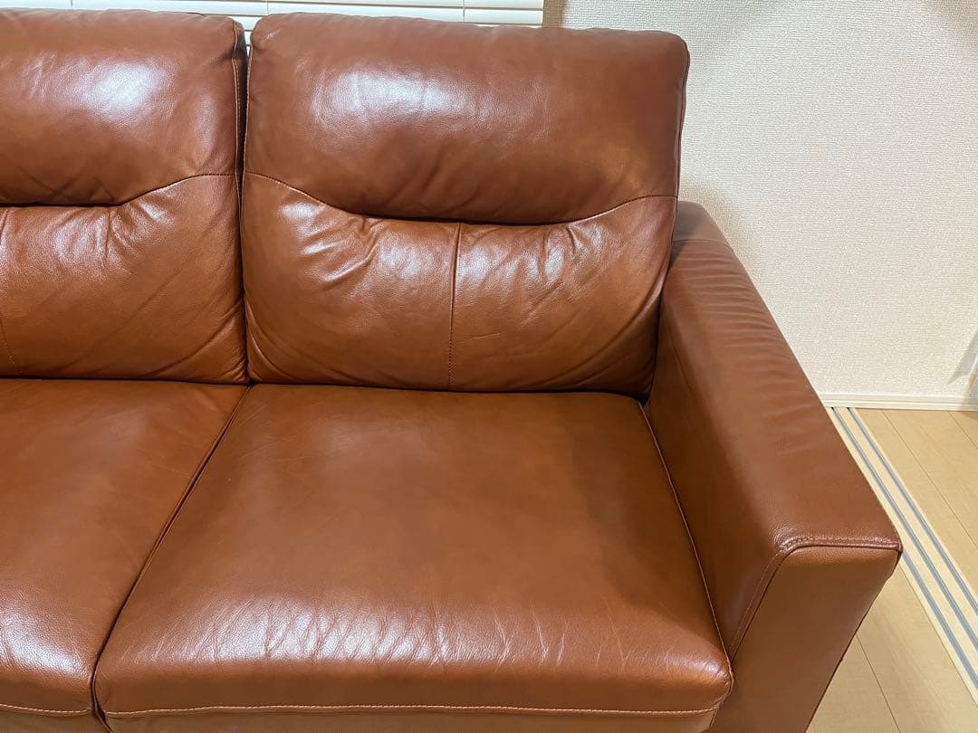ニトリブラウンレザーカウチソファ 2人掛け