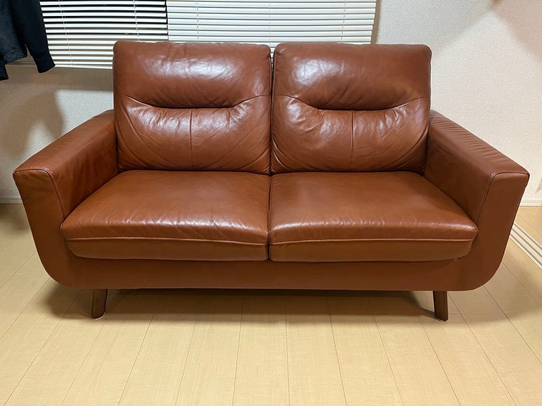 ニトリブラウンレザーカウチソファ 2人掛け