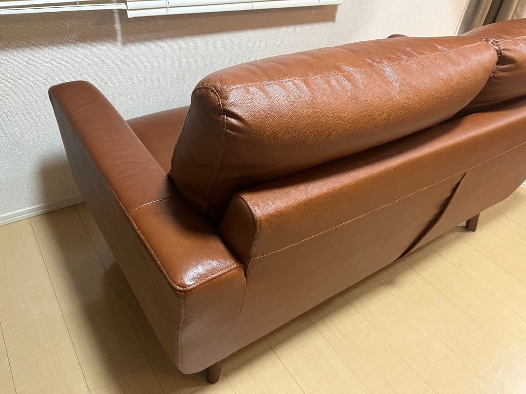 ニトリブラウンレザーカウチソファ 2人掛け