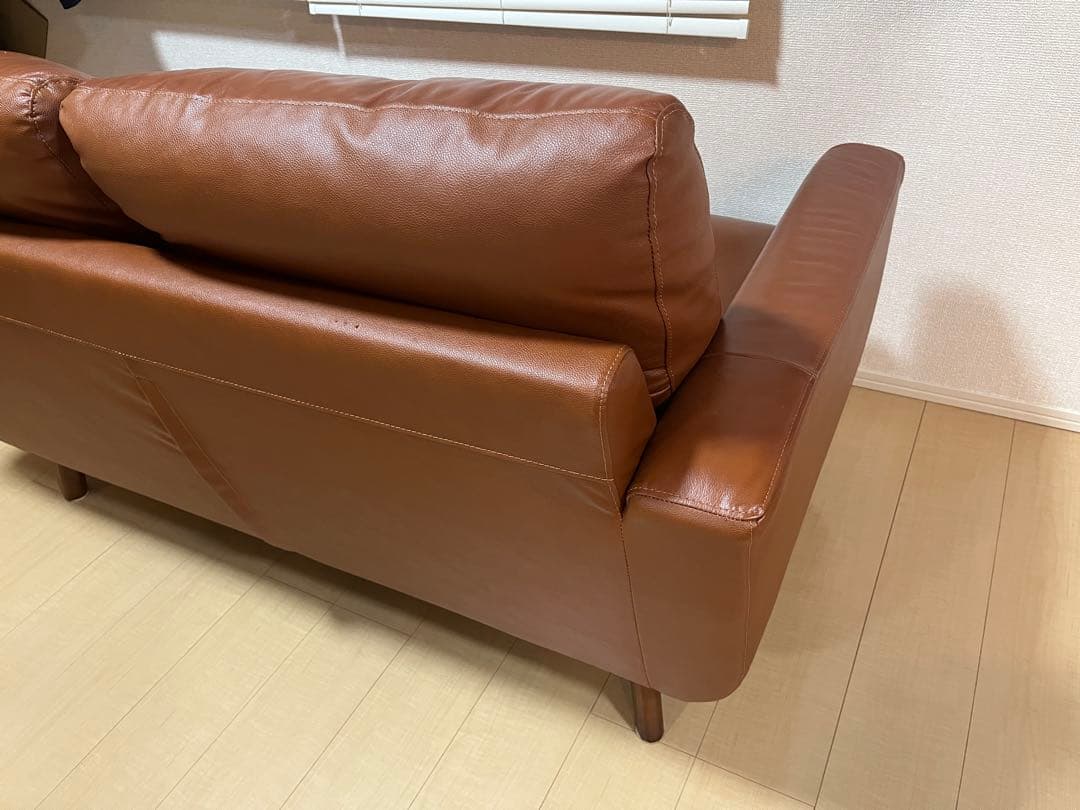 ニトリブラウンレザーカウチソファ 2人掛け