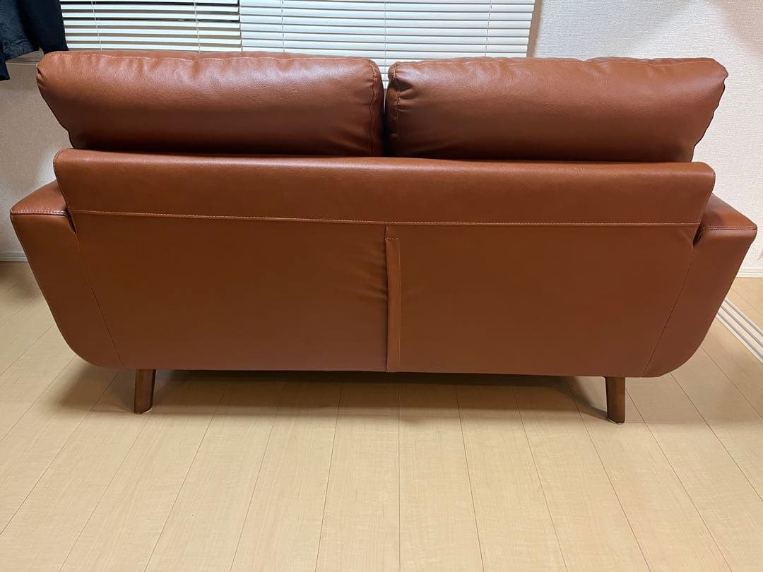 ニトリブラウンレザーカウチソファ 2人掛け