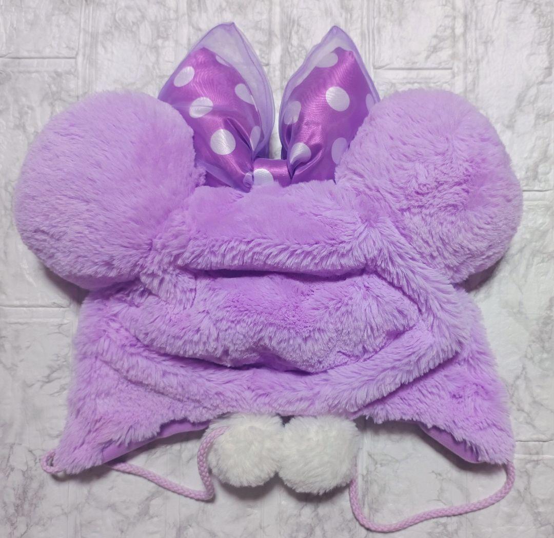 即日発送　ディズニー　もこもこファンキャップ　ミニー　水玉リボン　パープル　紫