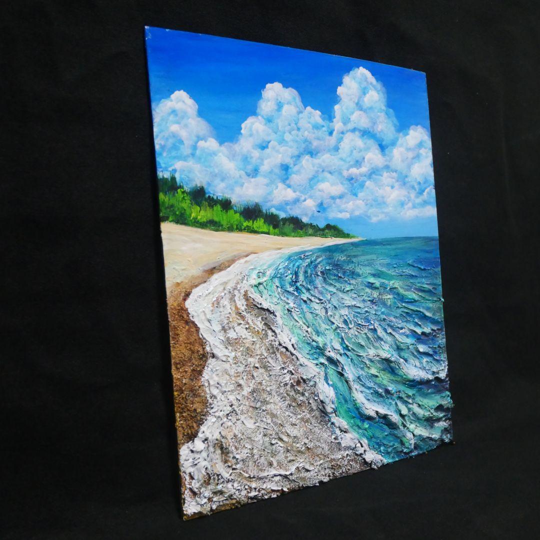 油絵 油彩 油彩画 絵 絵画【真夏の海と砂浜】