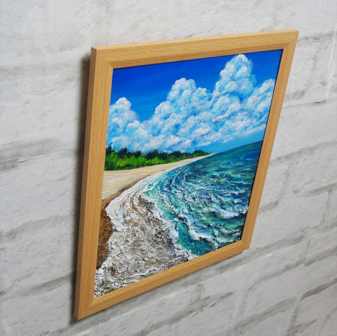 油絵 油彩 油彩画 絵 絵画【真夏の海と砂浜】