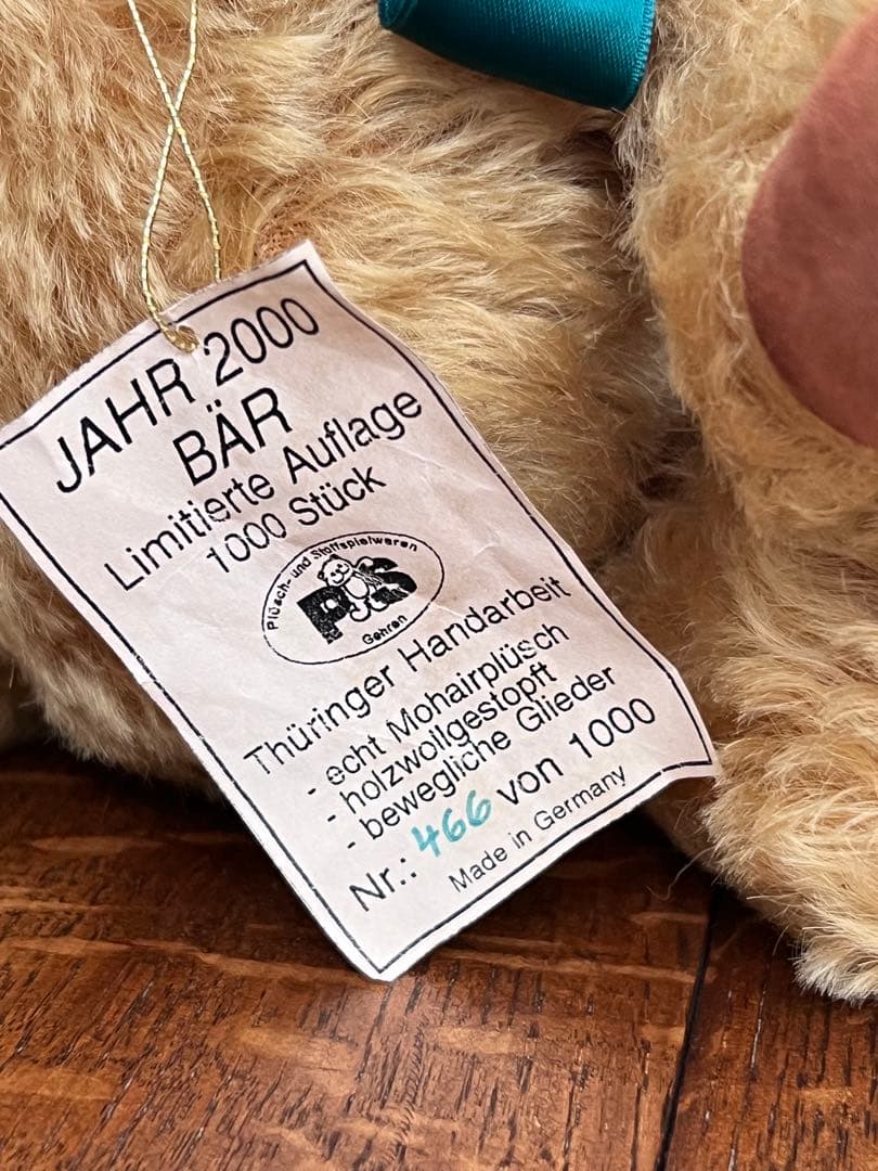 メェと鳴く限定テディベアー　466/1000 番号付き　蓼科テディベアー館リボン