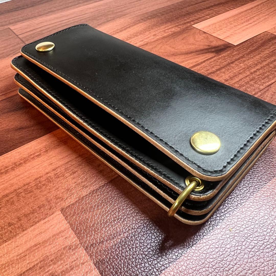 【トラッカーウォレット ロング 3層】 ブラック ゴールド