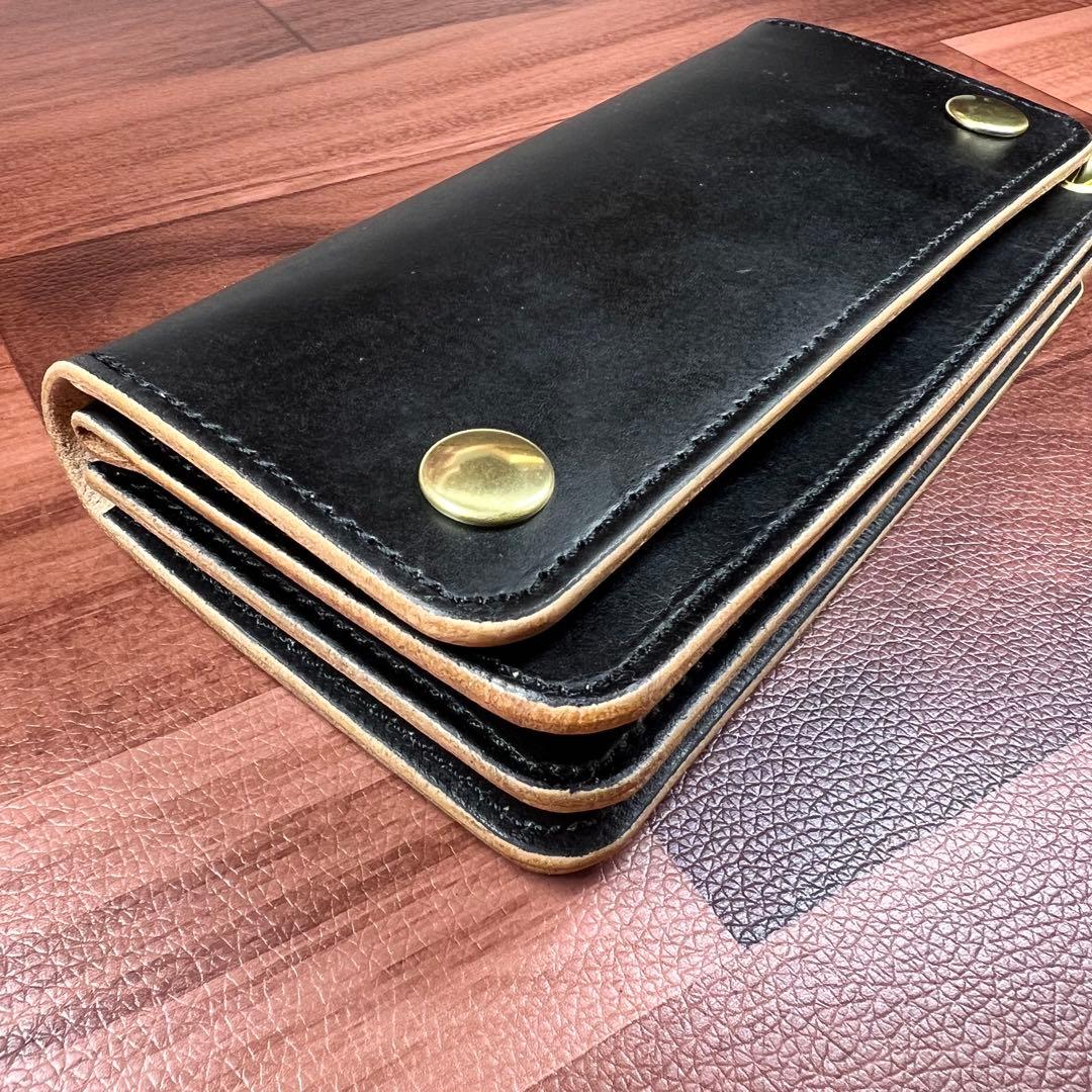 【トラッカーウォレット ロング 3層】 ブラック ゴールド
